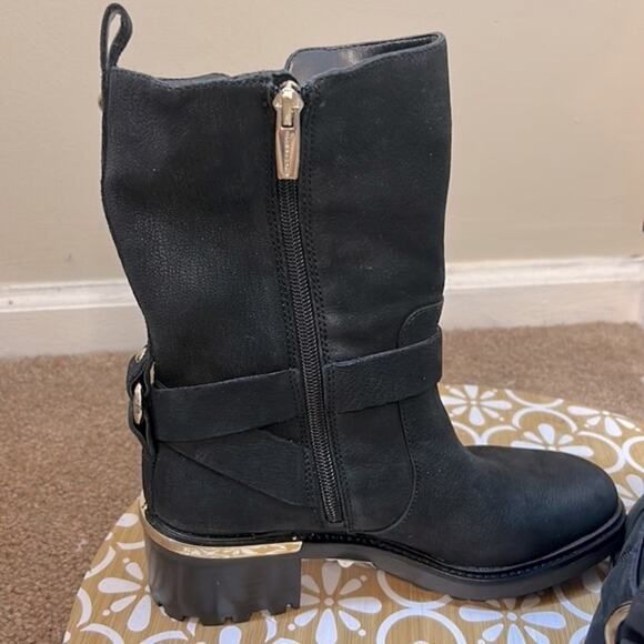 NWT Vince Camuto black nubuck leather Kerivini buckle detail boots - Picture 12 of 15